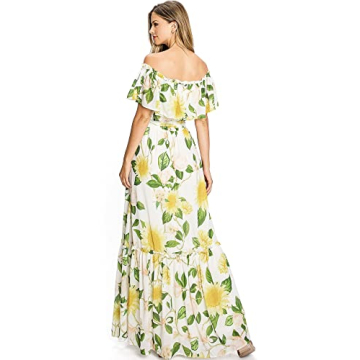 Flying Tomato Off-Shoulder Floral Print Maxi Dress - Ivory/Yellow