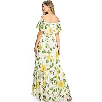 Flying Tomato Off-Shoulder Floral Print Maxi Dress - Ivory/Yellow