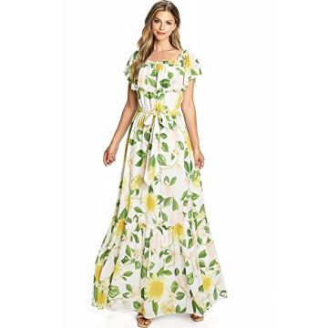Flying Tomato Off-Shoulder Floral Print Maxi Dress - Ivory/Yellow