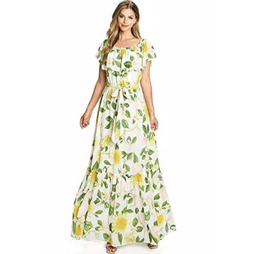 Flying Tomato Off-Shoulder Floral Print Maxi Dress - Ivory/Yellow