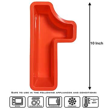 JETKONG 10-Inches Silicone Number Cake Mold DIY Baking Cake Pan with Decorating Pen (Number 1)