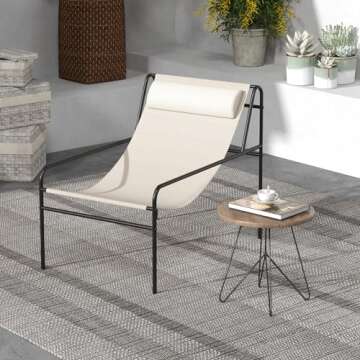 Tangkula Patio Sling Lounge Chair, Modern Sling Accent Chair w/Removable Headrest Pillow, Heavy-Duty...