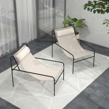 Tangkula Patio Sling Lounge Chair, Modern Sling Accent Chair w/Removable Headrest Pillow, Heavy-Duty Metal Frame, Breathable Seat Fabric, Leisure Chair for Indoor Outdoor, 350 lbs Max Load (1)