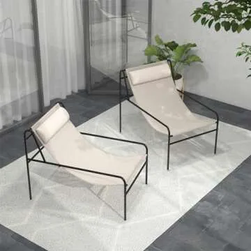 Tangkula Patio Sling Lounge Chair, Modern Sling Accent Chair w/Removable Headrest Pillow, Heavy-Duty Metal Frame, Breathable Seat Fabric, Leisure Chair for Indoor Outdoor, 350 lbs Max Load (1)