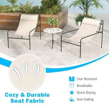 Tangkula Patio Sling Lounge Chair, Modern Sling Accent Chair w/Removable Headrest Pillow, Heavy-Duty Metal Frame, Breathable Seat Fabric, Leisure Chair for Indoor Outdoor, 350 lbs Max Load (1)
