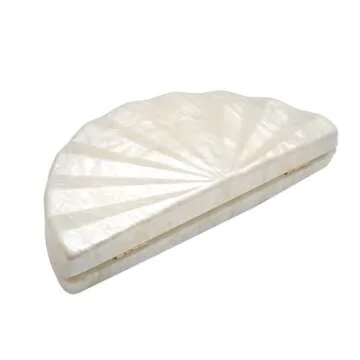 PENGZHI Women Fan Shell Acrylic Clutch Purse Marble Evening Bag Unique Handbag Cute Shell Clutch Wedding Purse for Party Cocktail, White