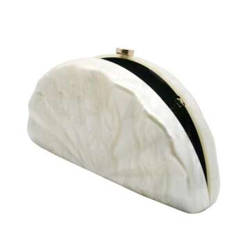 PENGZHI Women Fan Shell Acrylic Clutch Purse Marble Evening Bag Unique Handbag Cute Shell Clutch Wedding Purse for Party Cocktail, White