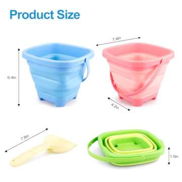 GAPER GO 3 Packs Foldable Pail Bucket with Shovels & Sand Molds, Collapsible Buckets for Kids, Beach...