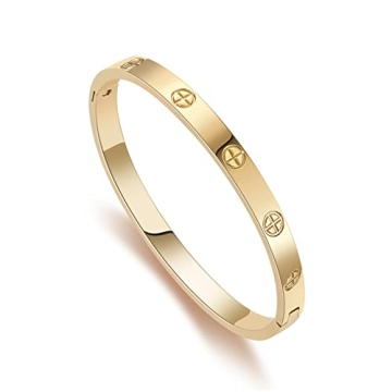 RIMRIVA Gold Bracelets for Women Trendy Cross Love Bangle Stack Stainless Steel Jewelry Anniversary ...