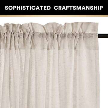 PrinceDeco Light Filtering Linen Curtains with Soft Linen Burlap, Rod Pocket Decorative Rustic & Casual Window Drapes for Living Room/Bedroom, Angora, 2 Pair, W52 x L108