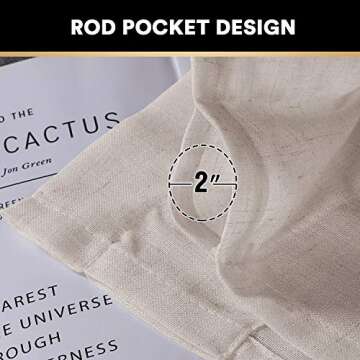 PrinceDeco Light Filtering Linen Curtains with Soft Linen Burlap, Rod Pocket Decorative Rustic & Casual Window Drapes for Living Room/Bedroom, Angora, 2 Pair, W52 x L108