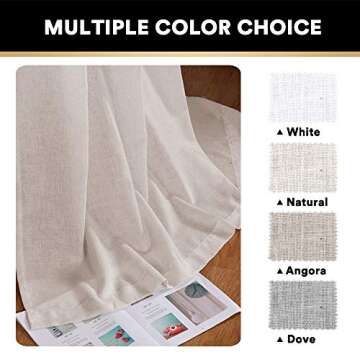 PrinceDeco Light Filtering Linen Curtains with Soft Linen Burlap, Rod Pocket Decorative Rustic & Casual Window Drapes for Living Room/Bedroom, Angora, 2 Pair, W52 x L108