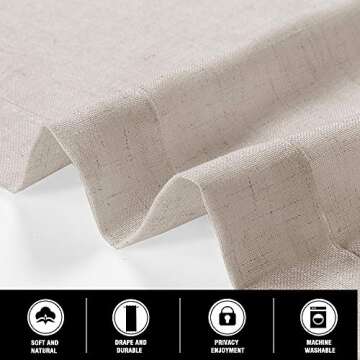 PrinceDeco Light Filtering Linen Curtains with Soft Linen Burlap, Rod Pocket Decorative Rustic & Casual Window Drapes for Living Room/Bedroom, Angora, 2 Pair, W52 x L108