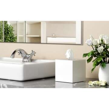 FEMELI Tissue Box Cover,Square Acrylic Tissues Paper Holder for Bathroom Bedroom Office,White