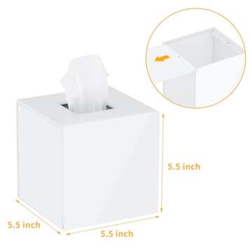 FEMELI Tissue Box Cover,Square Acrylic Tissues Paper Holder for Bathroom Bedroom Office,White
