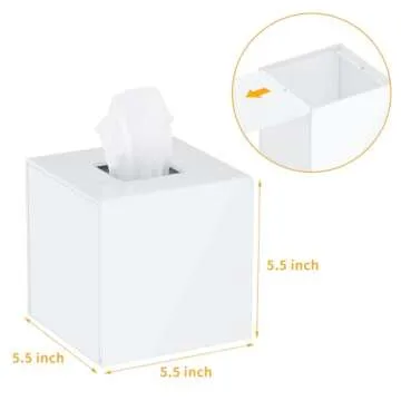 FEMELI Tissue Box Cover,Square Acrylic Tissues Paper Holder for Bathroom Bedroom Office,White
