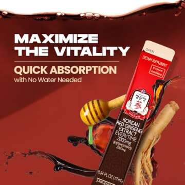 JUNG KWAN JANG Korean Red Ginseng Extract Everytime 2000mg | Energy Supplements, Ginseng Supplement, Ginseng Tea, Korean Food | Caffeine Free, Boost Energy, Support Immunity | 10 Count