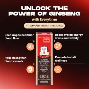 JUNG KWAN JANG Korean Red Ginseng Extract Everytime 2000mg | Energy Supplements, Ginseng Supplement, Ginseng Tea, Korean Food | Caffeine Free, Boost Energy, Support Immunity | 10 Count