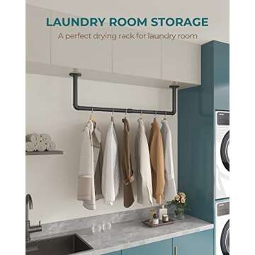 OROPY Industrial Pipe Clothing Rack 38.4", Heavy Duty Detachable Wall Mounted Clothes Rack Black Iron Garment Bar, Multi-purpose Hanging Rod for Closet Storage, Black (Two Base)