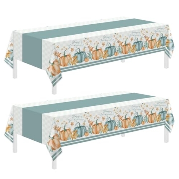 Thanksgiving Disposable Tablecloths - Blue Pumpkin Maple Theme for Festive Decor