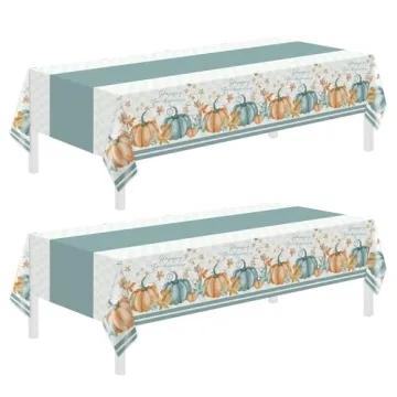 Thanksgiving Disposable Tablecloths - Blue Pumpkin Maple Theme for Festive Decor