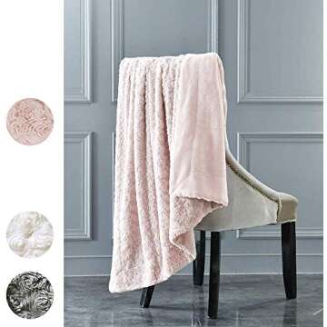 jinchan Rose Pink Throw Blanket Pale Soft Cozy Fuzzy DimensionalDesign Coverlet for Girls Teenager Kids Living Room Bedroom Nursery Couch Sofa Chair Recliner Bed Decor Gift Winter 50x60 Inch