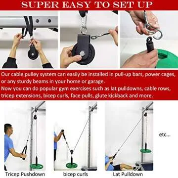 Cable Pulley System Gym Equipment, Squat Rack Accessories for LAT Pulldown, Tricep, Bicep, Arm Workouts - DIY Home Gym Cable Machine - Weight Plates Loading Pin (Basic+1''Loading pin+Strap Handle)
