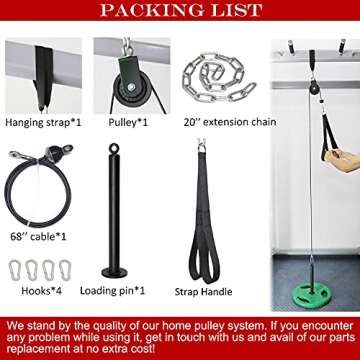 Cable Pulley System Gym Equipment, Squat Rack Accessories for LAT Pulldown, Tricep, Bicep, Arm Workouts - DIY Home Gym Cable Machine - Weight Plates Loading Pin (Basic+1''Loading pin+Strap Handle)