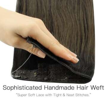 HOTBANANA Wire Hair Extensions, 12 inch 70g Dark Brown to Chestnut Brown Fish Line Real Human Hair S...