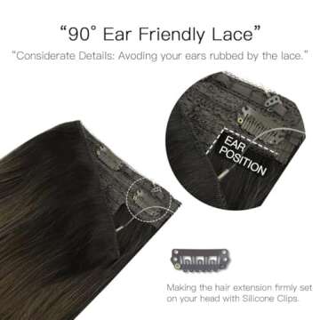 HOTBANANA Wire Hair Extensions, 12 inch 70g Dark Brown to Chestnut Brown Fish Line Real Human Hair Straight Invisible Remy Hair Extensions