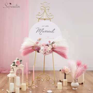 Serwalin Pampas Grass Pink Decor 17.7 Inch 6pcs, Faux Pampas Grass Home Decor, Artificial Pampas Gra...