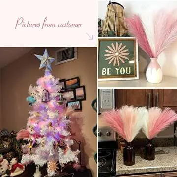 Serwalin Pampas Grass Pink Decor 17.7 Inch 6pcs, Faux Pampas Grass Home Decor, Artificial Pampas Grass Blush Fake Pampas, Short Vase Room Valentine's Day