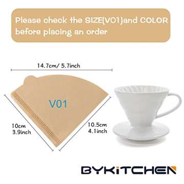 BYKITCHEN Small Coffee Filters, Size 01, Set of 200, Disposable Cone Coffee Filters Paper, Natural P...