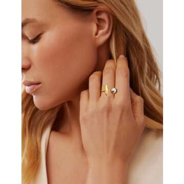 WOWORAMA Two Tone Adjustable Dome Statement Rings