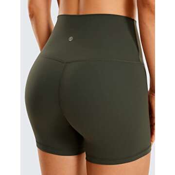 CRZ YOGA Womens Butterluxe Biker Shorts 4'' - High Waisted Booty Workout Volleyball Yoga Spandex Olive Green Medium