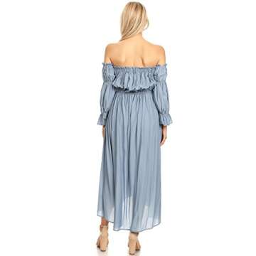Anna-Kaci Womens Boho Long Sleeve Off Shoulder Renaissance Peasant Dress, Blue, Large