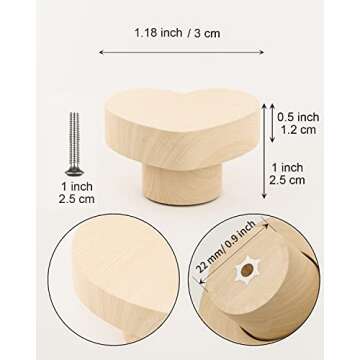 Zepolu 6 Pack Heart Shape Wood Knobs - 1.2” Diameter, Boho Cabinet Furniture Knobs, Wooden Knobs f...