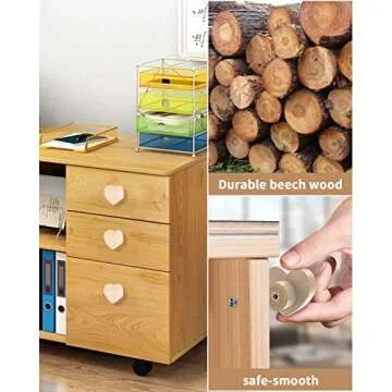 Zepolu 6 Pack Heart Shape Wood Knobs - 1.2” Diameter, Boho Cabinet Furniture Knobs, Wooden Knobs for Cabinets and Dresser Drawers, Natural Wood Kitchen Cabinet Pulls Handles with Screws