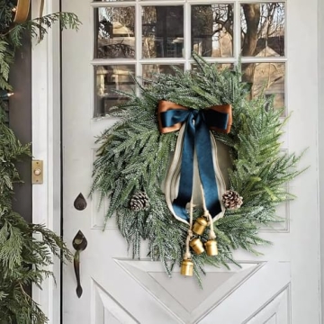 Norfolk Pine Wreath with Bells and Ribbon Holiday Decor
