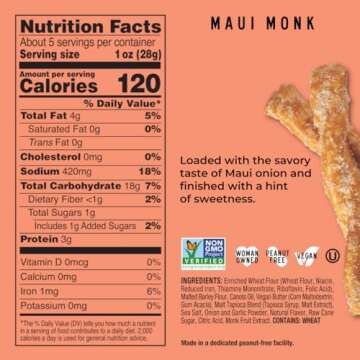 Stellar Pretzel Braids, Maui Monk Sweet Onion, 6 Large Snack Bags (5 oz each) Vegan Rods, Twists, St...