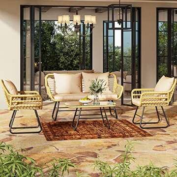 YITAHOME 4-Piece Patio Furniture Wicker Outdoor Bistro Set, All-Weather Rattan Conversation Loveseat...
