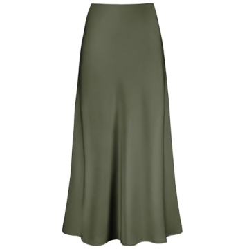 Outoshe Women's Elegant Satin High Waisted Maxi Skirt - Army Green