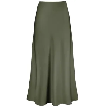 Outoshe Women's Elegant Satin High Waisted Maxi Skirt - Army Green