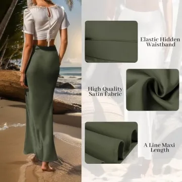 Outoshe Women's Satin High Waisted Maxi Skirt Army Green