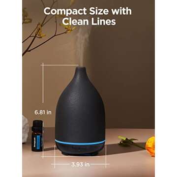 InnoGear Oil Diffuser, 150ML Ceramic Diffuser for Essential Oils Handcrafted Aromatherapy Diffuser Ultrasonic Cool Mist Humidifier with 2 Mist Modes Waterless Auto Off for Room Office, Black
