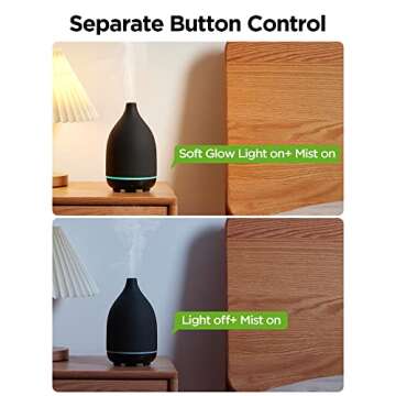 InnoGear Oil Diffuser, 150ML Ceramic Diffuser for Essential Oils Handcrafted Aromatherapy Diffuser Ultrasonic Cool Mist Humidifier with 2 Mist Modes Waterless Auto Off for Room Office, Black