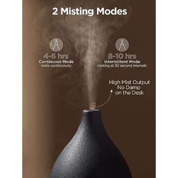 InnoGear Oil Diffuser, 150ML Ceramic Diffuser for Essential Oils Handcrafted Aromatherapy Diffuser Ultrasonic Cool Mist Humidifier with 2 Mist Modes Waterless Auto Off for Room Office, Black