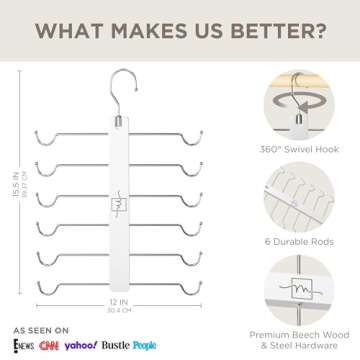 MORALVE European Beechwood Tank Top Hangers with 360° Swivel Hook - 2 Pack Space Saving Sports Bra ...