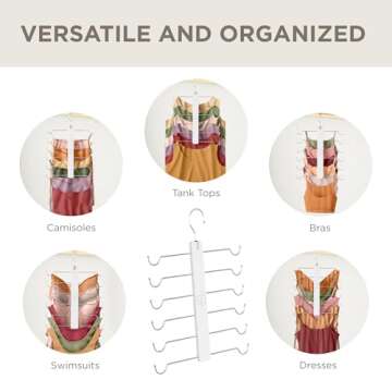 MORALVE European Beechwood Tank Top Hangers with 360° Swivel Hook - 2 Pack Space Saving Sports Bra and Cami Hanger for Closet - Hanging Tank Top and Bra Organizer for Space Saving Closet Organization