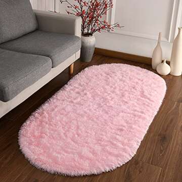 Softlife Fluffy Rugs for Bedroom, Shag Cute Area Rug for Girls and Kids Baby Room Home Decor, 2.6 x 5.3 Feet Oval Indoor Carpet for Nursery Dorm Living Room, Pink